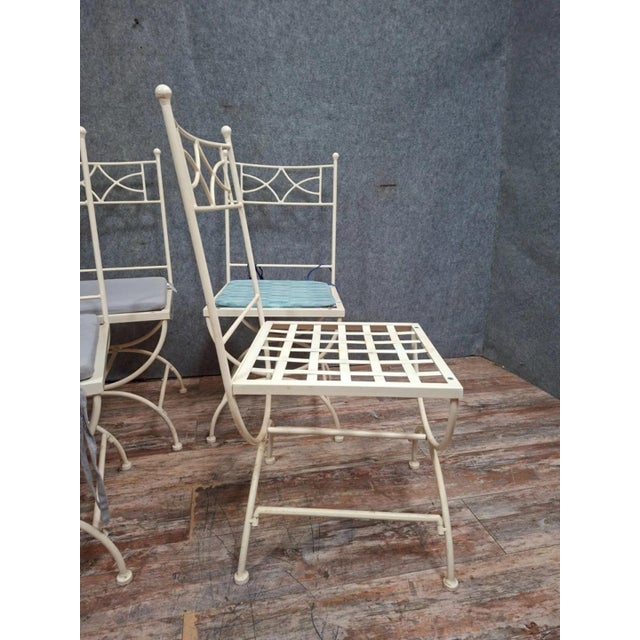 Vintage Wrought Iron Garden Chairs with Cushions, Set of 4 For Sale - Image 5 of 9