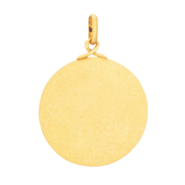 Victorian Antique Portuguese Medallion 19k Yellow Gold 1st Communion Religious Charm For Sale - Image 3 of 4