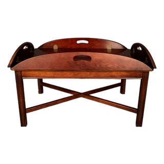 Vintage English Mahogany Butler’s Drop-Leaf Tray Coffee Table With Brass Hinges For Sale