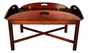Vintage English Mahogany Butler’s Drop-Leaf Tray Coffee Table With Brass Hinges