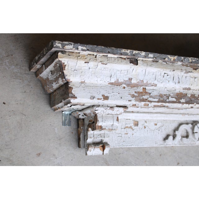 Farmhouse Ext Large 53.50" Primitive Carved French Farmhouse Shelf/Ledge, Distressed White For Sale - Image 3 of 5