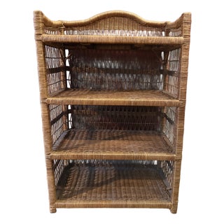Vintage and Rattan Four Shelf Bookcase Etagere For Sale