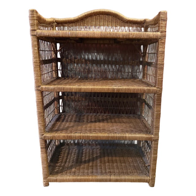 Vintage Rattan Four Shelf Bookcase Etagere For Sale