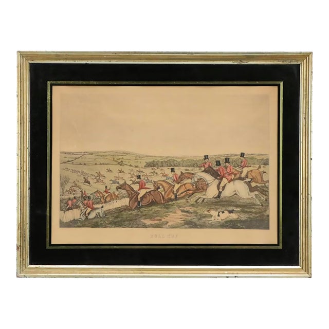 Vintage Hand-Tinted Fox Hunt Print "Full Cry" Framed For Sale