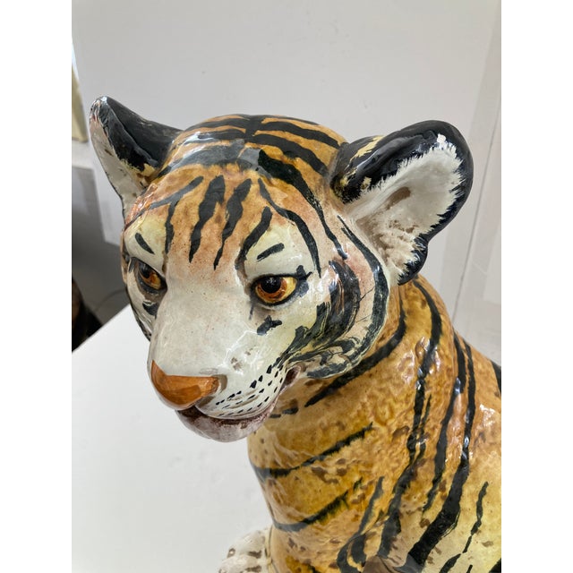 Ceramic Italian Glazed Terra Cotta Tiger Cub For Sale - Image 7 of 10