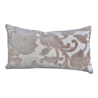 Velvet Foliage Appliquéd Linen and Silk Decorative Lumbar Pillow Cover For Sale