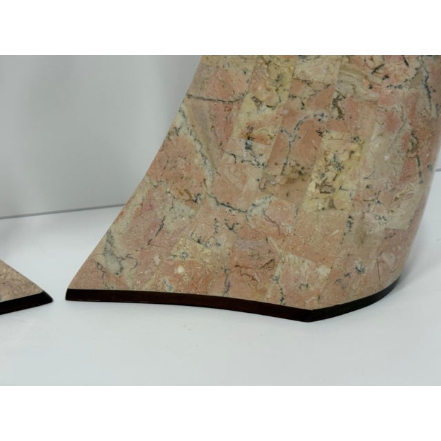 1980’s Sculptural Postmodern Maitland Smith Tessellated Stone & Brass Inlaid Candle Holders For Sale In Miami - Image 6 of 9