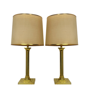 Large Brass Table Lamps with Lampshades from Metalarte, Spain, 1960s, Set of 2