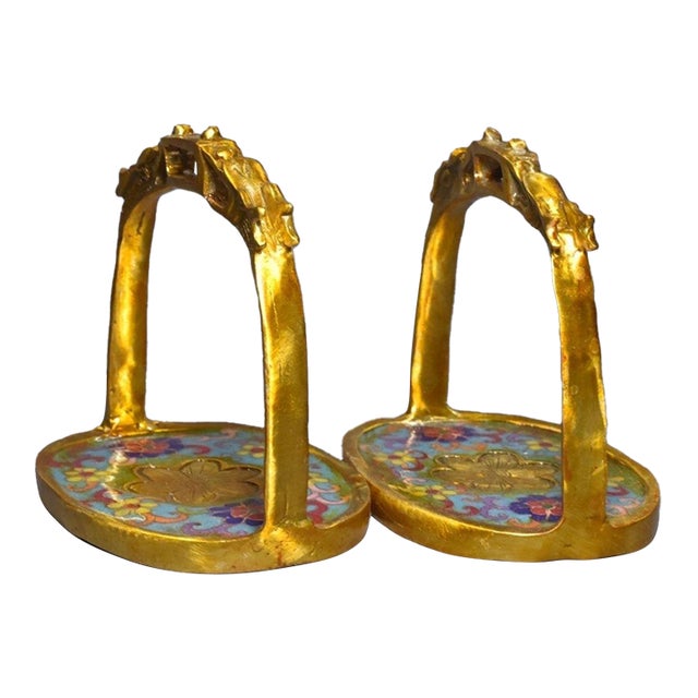 Pair of Antique Cloisonné Enamel Stirrups With Dragon Motif, 1.12kg For Sale