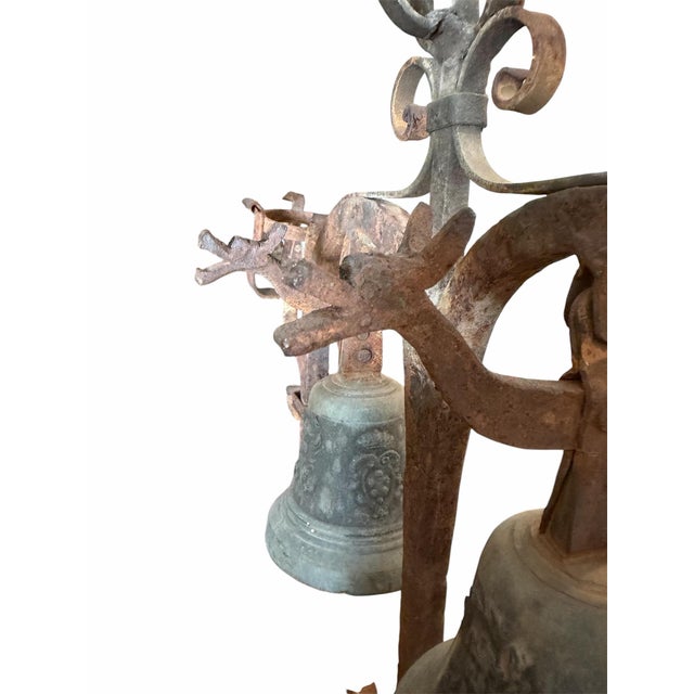 18th Century Style Wrought Iron Standing Candelabra With Bronze Bells For Sale - Image 4 of 6