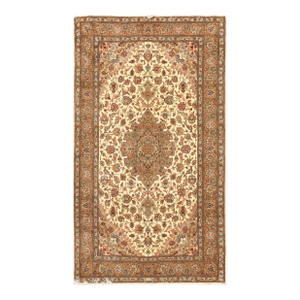 1940s Ivory Medallion Antique Persian Tabriz Silk Rugs 3' 11'' X 6' 7'' Wool Handknotted Wool Carpet