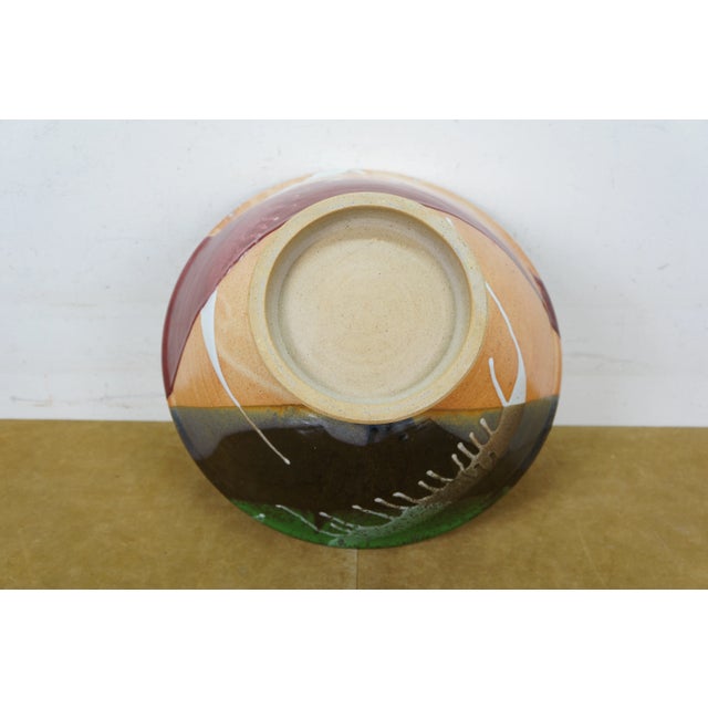 Large Vintage Studio Art Pottery Abstract Stoneware Drip Glaze Serving Bowl 17" For Sale - Image 12 of 13