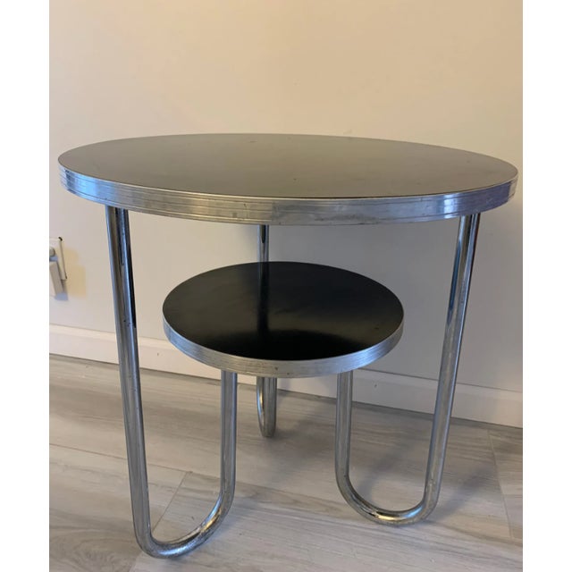 Mid-Century Modern Vintage 1940s Bauhaus Modern Tiered Occasional Table by Royal Metal Manufacturing For Sale - Image 3 of 6