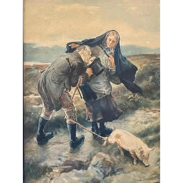 Old master painting, watercolor on cardboard, early 20th century, Tullio Salucci Painting depicting figures walking in a...