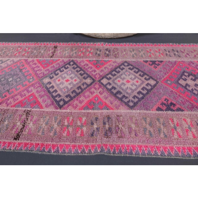 1970s Vintage Turkish Oushak Diamond Wool Runner For Sale - Image 9 of 11