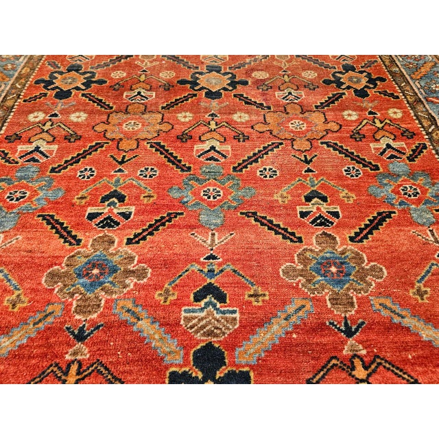Red Vintage Persian Malayer Area Rug, Hand-Knotted Wool, Geometric Pattern, 4x6, Red & Blue For Sale - Image 8 of 14