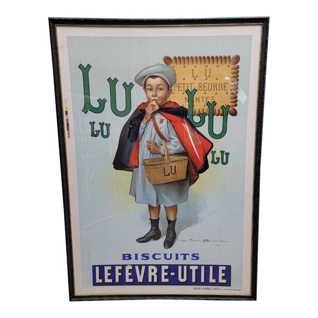 Art Nouveau French Lithograph Poster for 'Lulu Biscuits Lefevre-Utile' For Sale