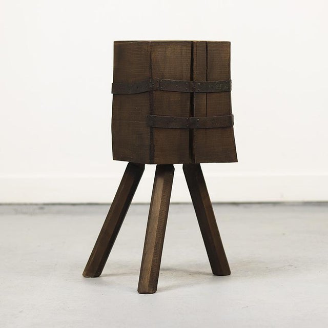 Primitive Wabi Sabi Oak Rustic Farmhouse Chopping Block / Side Table For Sale - Image 11 of 11