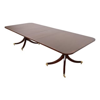 Kittinger Georgian Banded Mahogany Double Pedestal Extension Dining Table, Newly Refinished For Sale