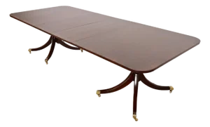 Kittinger Georgian Banded Mahogany Double Pedestal Extension Dining Table, Newly Refinished