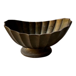 Vintage Scalloped Solid Brass Footed Bowl or Soap Dish For Sale
