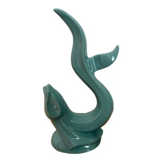 Vintage Haeger Aqua Green Ceramic Flying Fish Statue For Sale