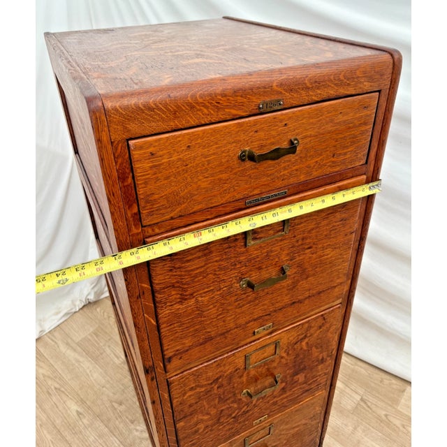 Antique Tiger Oak Filing Cabinet Library Bureau Solemakers Four Drawers 3 Legal Size For Sale - Image 10 of 11