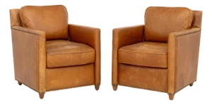 Revelation Tan Leather Club Chairs, Pair