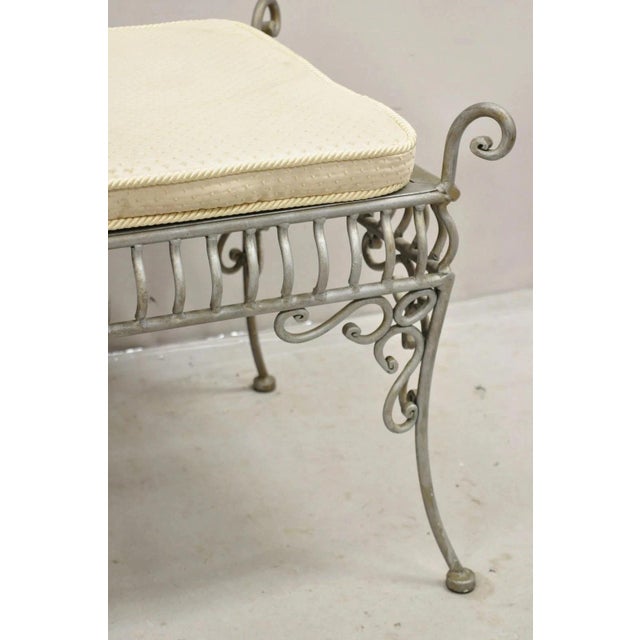 Late 20th Century Decorator Wrought Iron Scrolling French Country Style Gray Lattice Bench For Sale In Philadelphia - Image 6 of 12