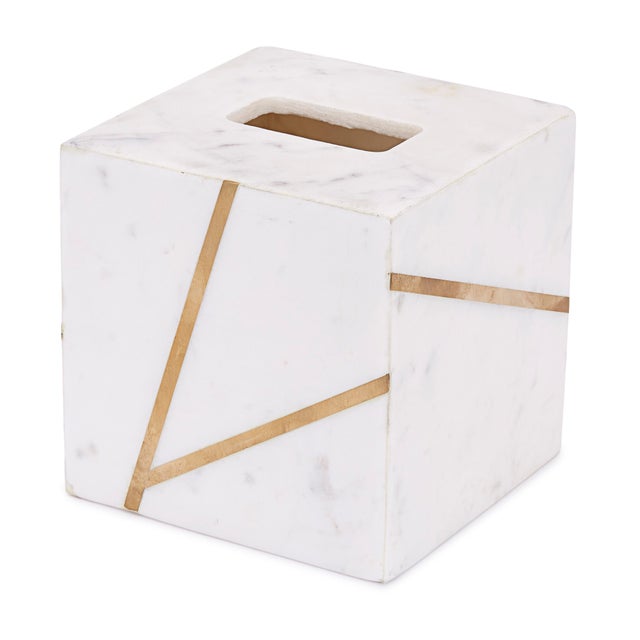 Contemporary Marble Brass Tissue Holder For Sale - Image 3 of 3