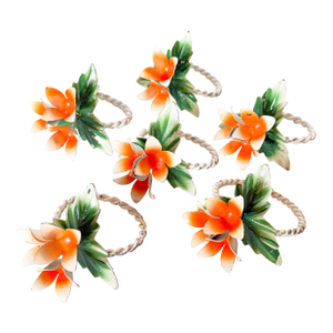 Vintage Tole Flower Napkin Rings- Set of 6