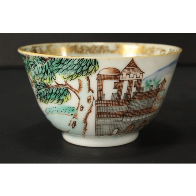Ceramic Fine Pair of Qianlong (1735-1796) Chinese Tea Cups Bowls W. Landscape Scenery For Sale - Image 7 of 18