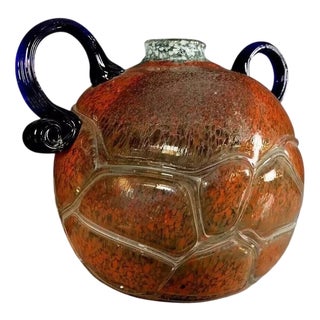 Art Deco Blown Glass Spherical Vase with Two Pâte De Verre Handles, 1890s For Sale