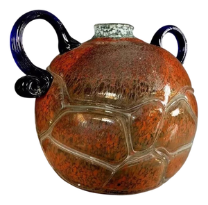 Art Deco Blown Glass Spherical Vase with Two Pâte De Verre Handles, 1890s
