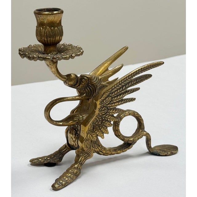 Late 20th Century Vintage Brass Griffin Motif Candlestick Holder For Sale - Image 5 of 10