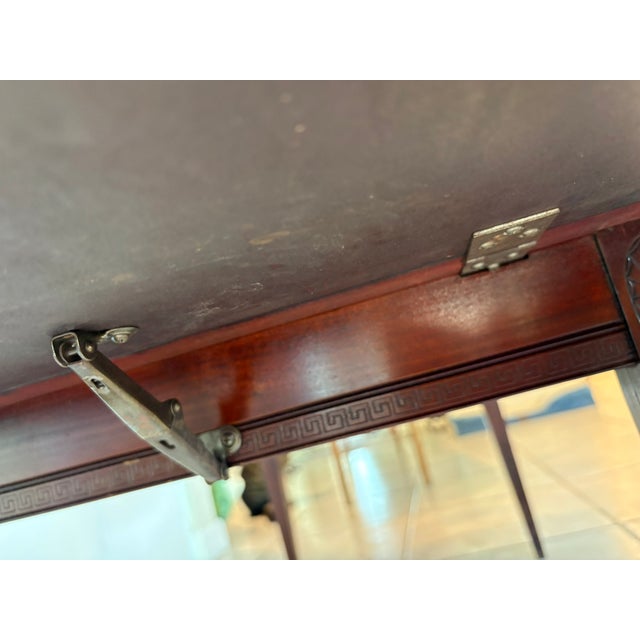 Brown Mid 20th Century English Regency Style Leather Top Drop Leaf Game Table With Tooled Gilt Decoration For Sale - Image 8 of 17