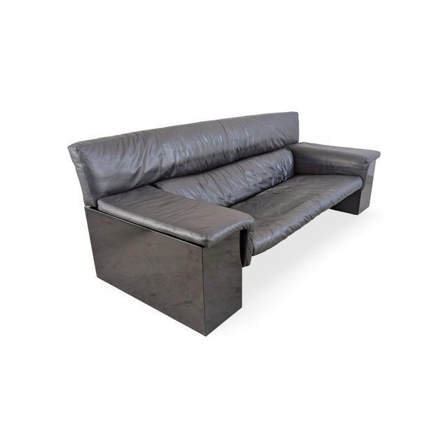 Black Leather Brigadier Three-Seater High-Back Chair by Cini Boeri for Knoll For Sale - Image 4 of 13