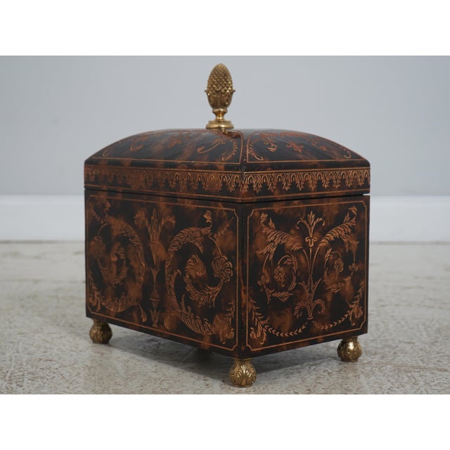 Age: Approx: 10 Years Old Details: Etched Carved Details Quality Construction Crackle Painted Finish Brass Feet & Finials...
