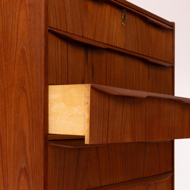 Wood Vintage Danish Mid-Century Seven-Drawer Teak Tallboy Dresser 1960s For Sale - Image 7 of 8
