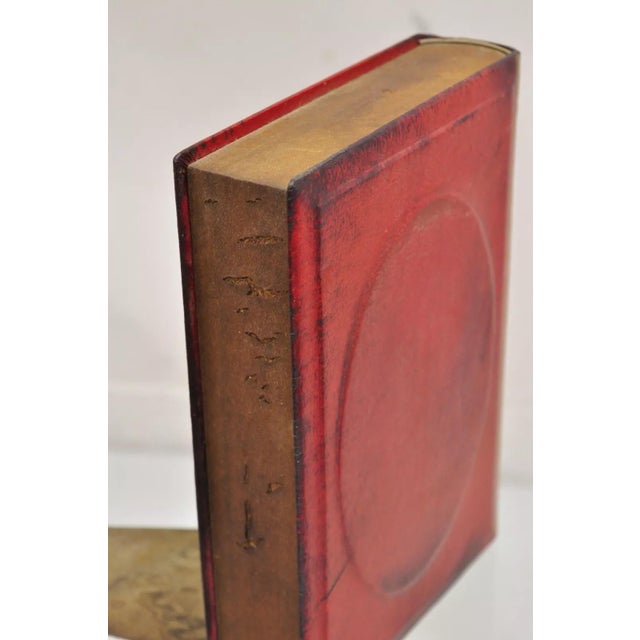 Wood Vintage Italian Regency Red Leather Bound "Science" Faux Book Bookend For Sale - Image 7 of 11
