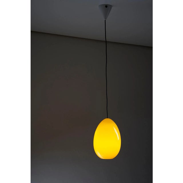 Mid-Century Bright Yellow Oval Pendant attributed to Luxus Sweden, 1960s For Sale - Image 3 of 7