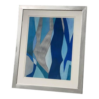 Modern Blue and Metallic Silver Abstract Wall Art For Sale