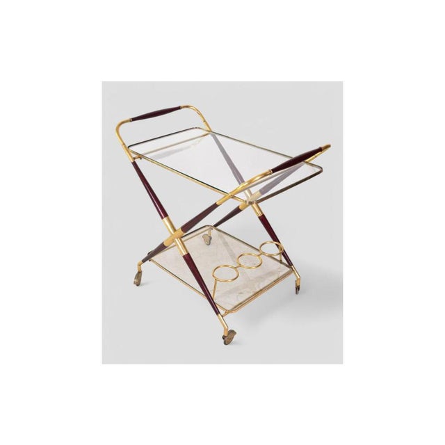 Vintage Brass and Glass Bar Cart with X-Frame Structure, 1950s For Sale - Image 3 of 9