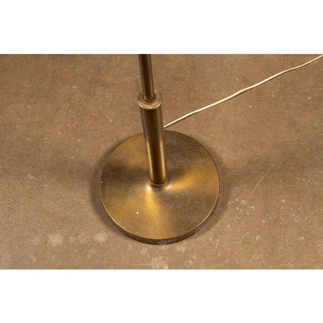 Vintage Art Deco Brass Torchiere Floor Lamp With Inverted Pyramidal Shade For Sale In Chicago - Image 6 of 7