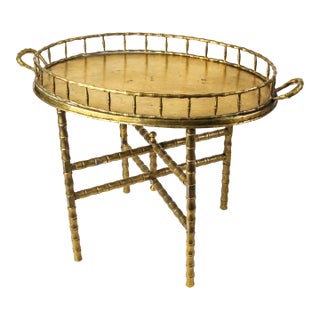 Vintage Brass Faux Bamboo Tray Table For Sale