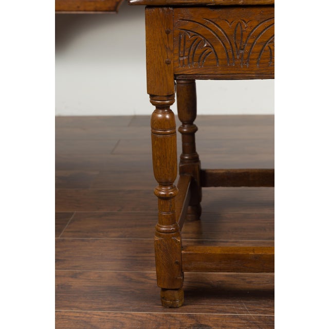 Wood English 1800s Georgian Period Carved Oak Table with Lift Top and Turned Base For Sale - Image 7 of 12