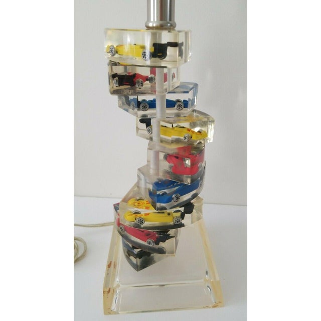 Mid 20th Century Vintage Lucite Hot Wheel Matchbox Race Cars Lamp