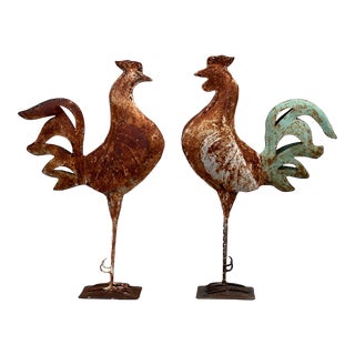 Early 20th Century Iron Roosters - Set of 2 For Sale