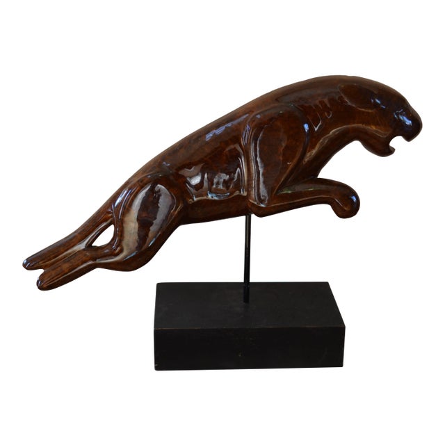Burlwood Carved Panther Signed by Artist For Sale