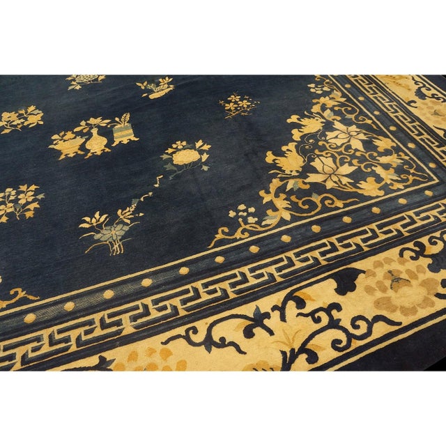 1890s Blue Field Classic Greek Key Antique Chinese Peking Rug 13' 9'' X15' 3'' For Sale In New York - Image 6 of 10